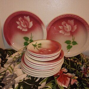 '50s SYRACUSE Restaurant Ware 14 PCS  Asst Plates Shadow Spokane Rose Railroad
